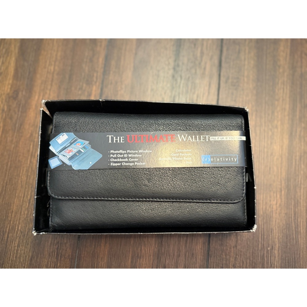 Relativity Black Genuine Leather Ultimate Wallet Organizer Checkbook Calculator
